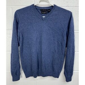 W.H. Belk Cashmere Sweater Men Size Medium Blue V-Neck‎ Winter Preppy Casual